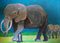 Adult elephant leading a young elephant.
